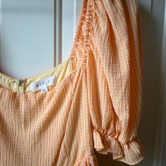 MABLE Orange Puff Sleeve Gingham Mini Dress - Picture 3 of 5